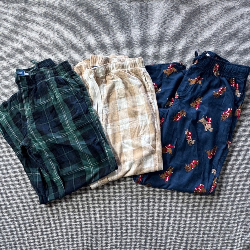 Old Navy Mens Pajama Pants Bundle Size L Plaid Buffalo Check Santa Bull 3 Pack